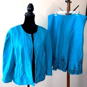 Bob Mackie Studios | Women’s Teal Blue MIDI Skirt Suit - Size 16
